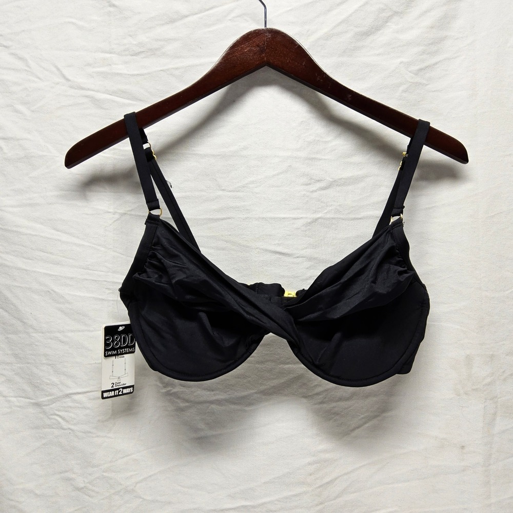 Swim Systems Bikini Top Womens 38DD Onyx Black Shirred Underwire Convertible
